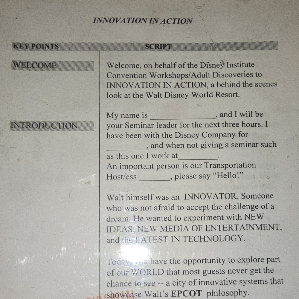 Disney Institute Innovation In Action Script Seminar Folder